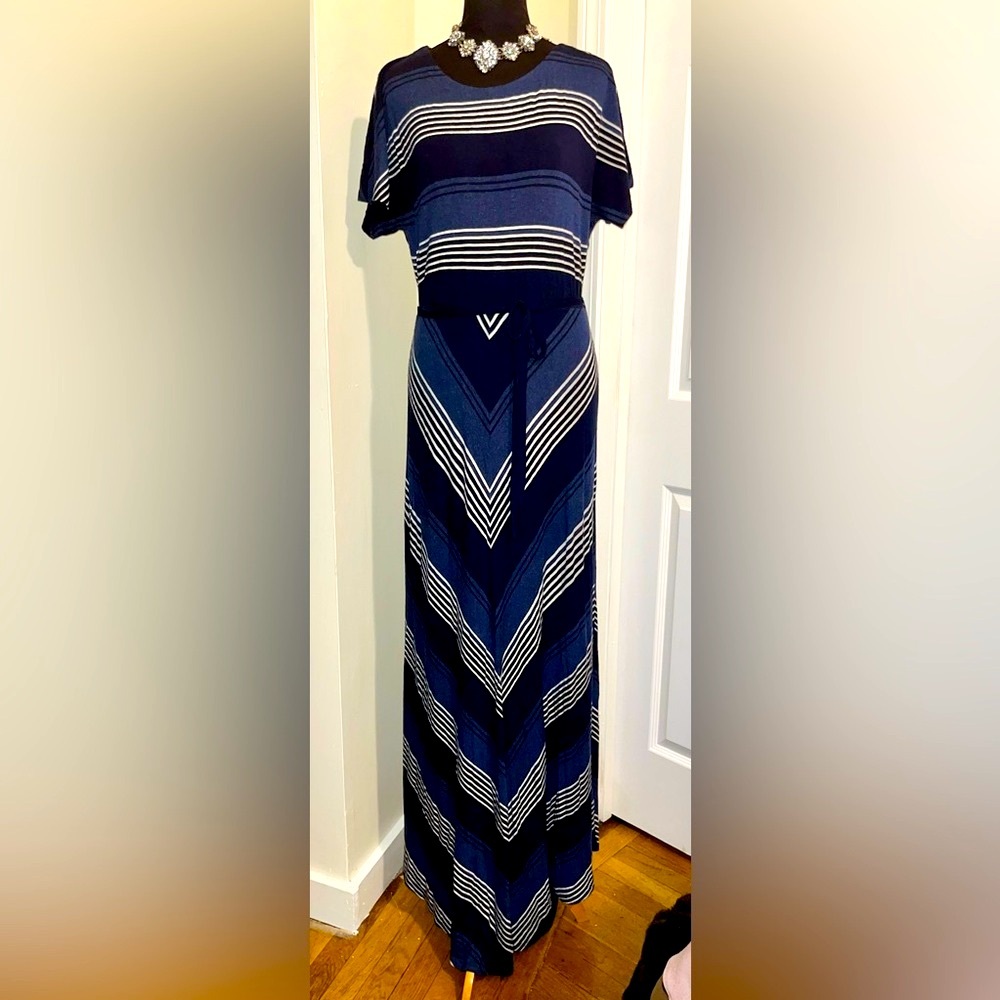 Tommy Hilfiger Blue and White A-Line Maxi Skirt